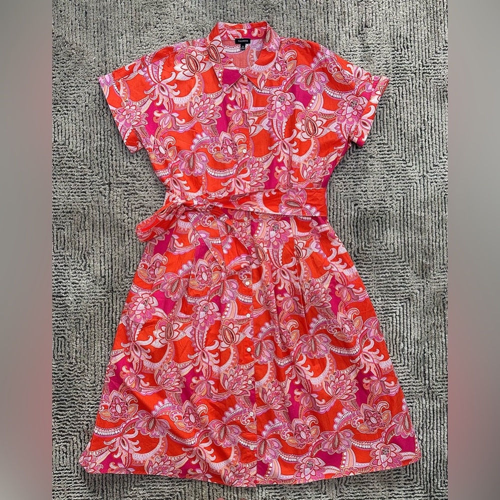 SOLD Talbots The Sutton Shirtdress in Orange/Pink Floral Paisley Women’s 10 - Picture 3 of 10